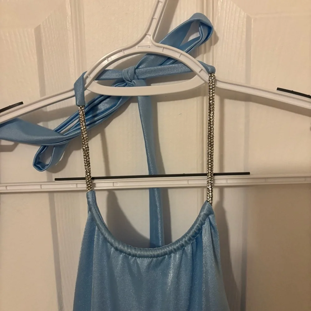 Lucy in the Sky Magdalena Satin Halter Maxi Dress in Blue size XS - Picture 4 of 7